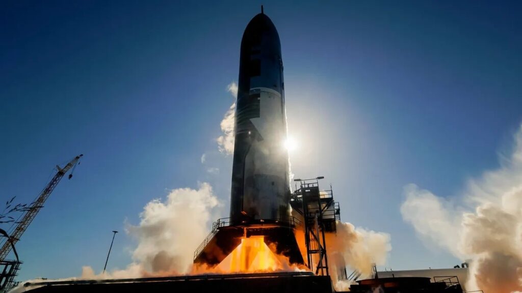 Staus X fired in the upper stage of the Starshad for a ninth test flight in a static fire trial