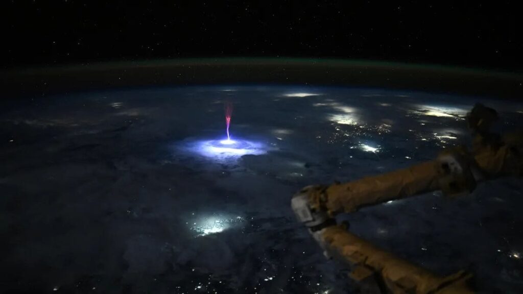 NASA’s astronauts captured the rare red spirits on the storm from the space station