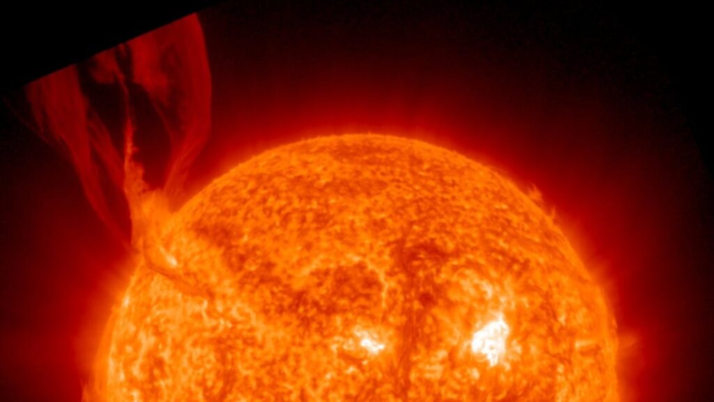 The tremendous solar festion on the surface of the sun exploded